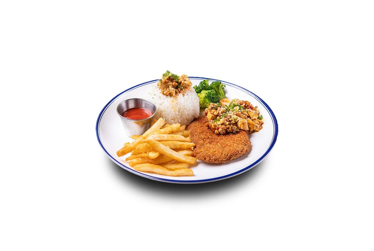 Q07. House Special Pork Cutlet with Mapo Tofu Sauce on Rice
