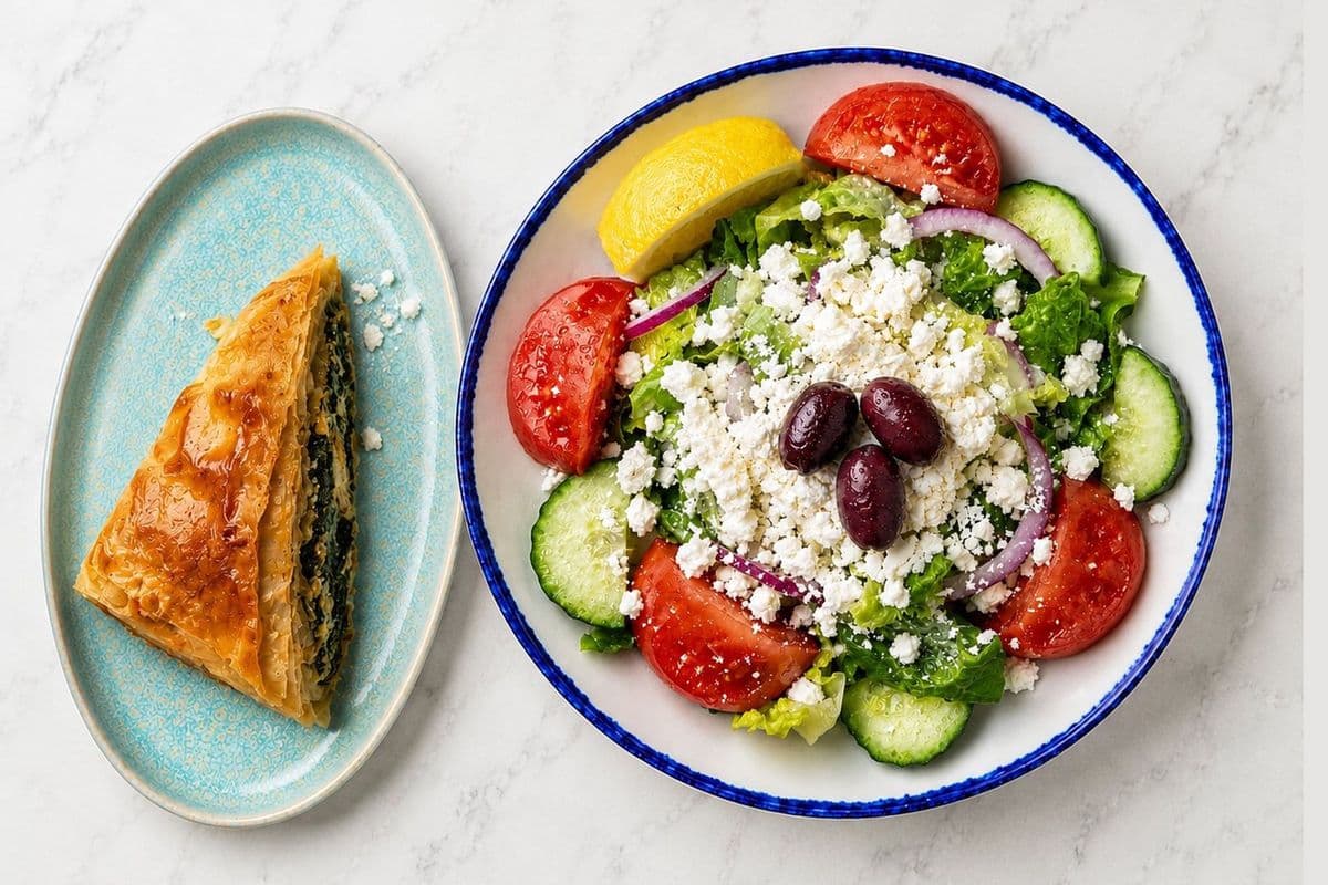 NEW - Flaky Spinach & Feta Pie + Greek Salad