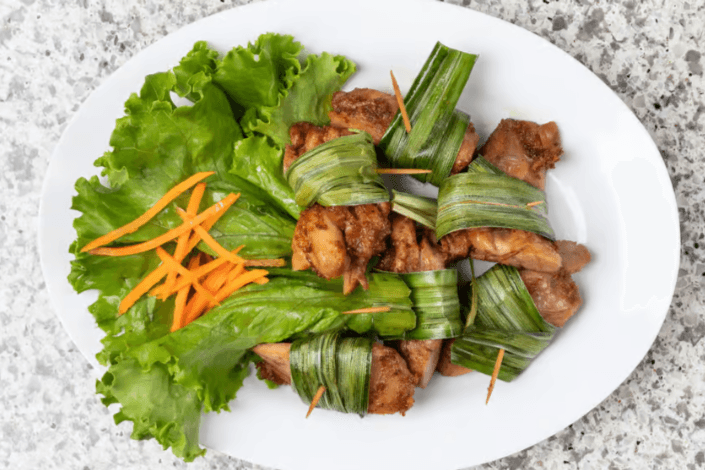 8C. Grilled Chicken in Pandan Leaf - Ga Nuong La Dua (6 pcs)