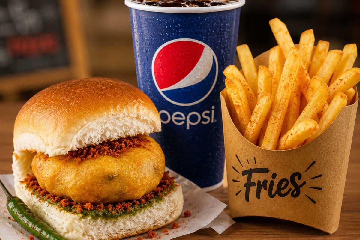Street Food Combo (Vada Pav(2), Fries and Soft Drink)