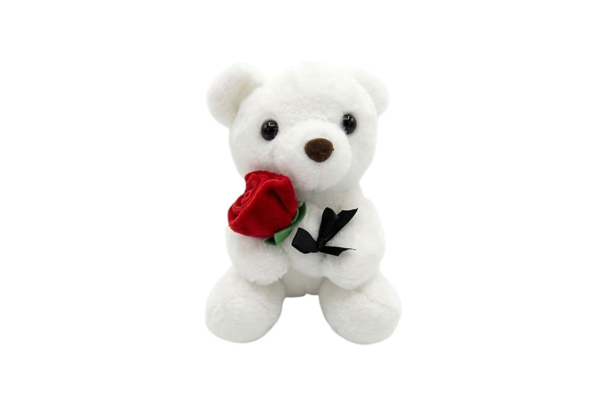 White Teddy Bear with Rose - X-Small