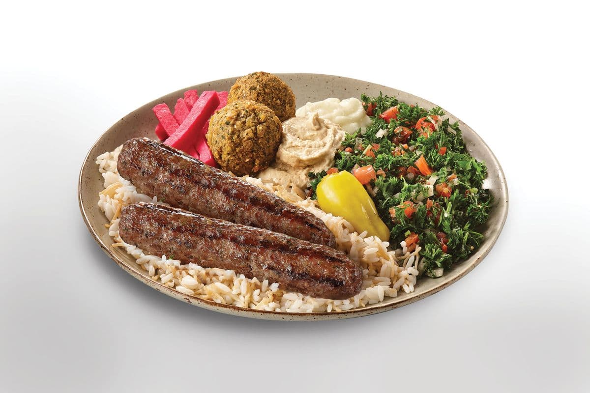 Falafel and Kefta (2 Skewers) Plate