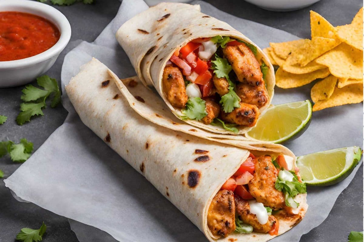 Schezwan Chicken Wrap (served with nachos & salsa)