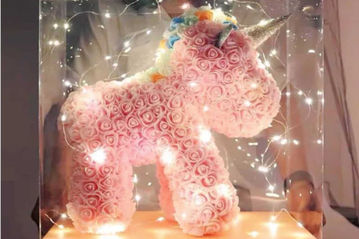Unicorn Rose Bear with LED Lights