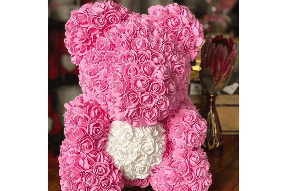 Rose Teddy Bear Pink with White Heart (40cm/15.75")