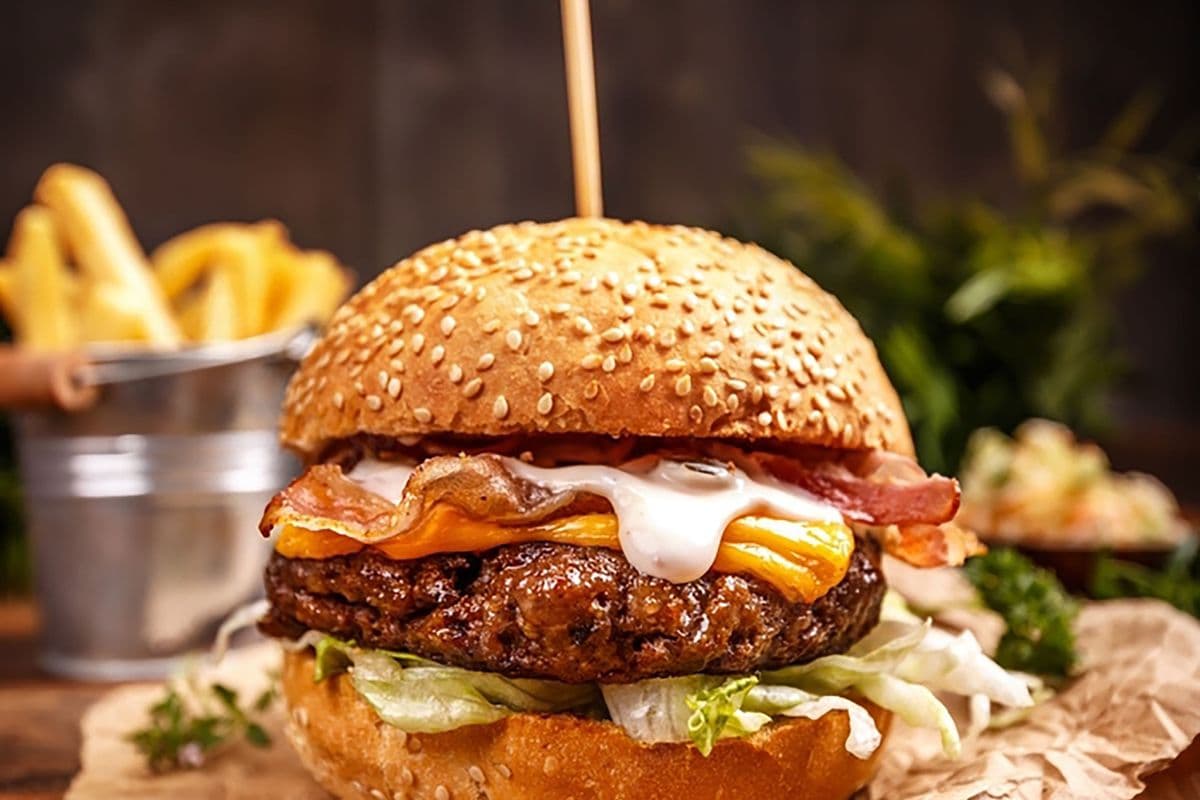 In house Bacon Cheeseburger with fries