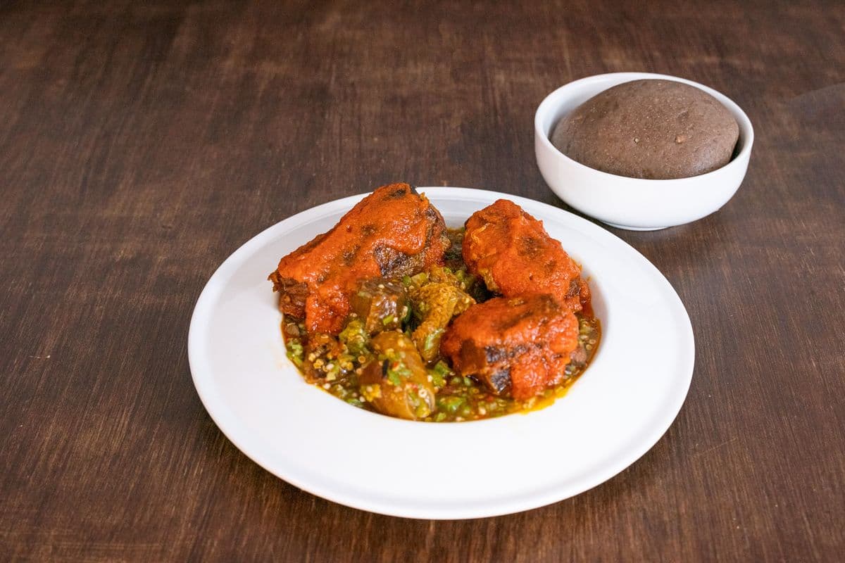 Eba Served with Fried Whiting Fish