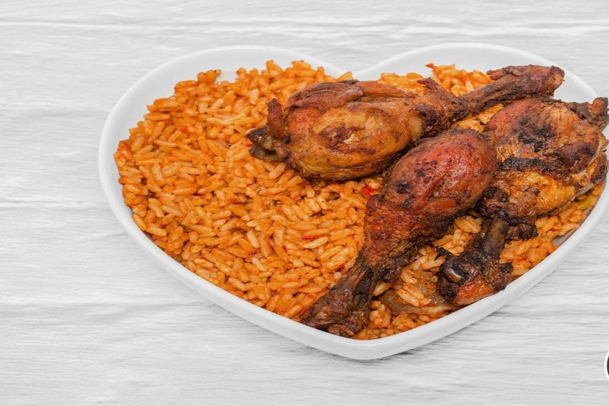 Jollof Spagetti Served with Fried Turkey
