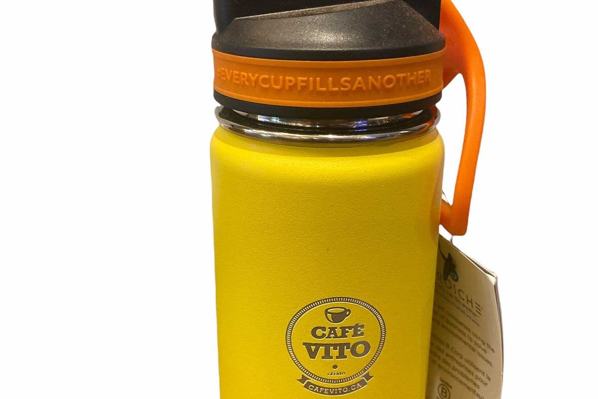 Bouteille d’eau pour enfants: Lil Chill 12 fl. oz Jaune / Kids Water Bottle: Lil Chill 12 fl. oz - Logo Cafevito Yellow