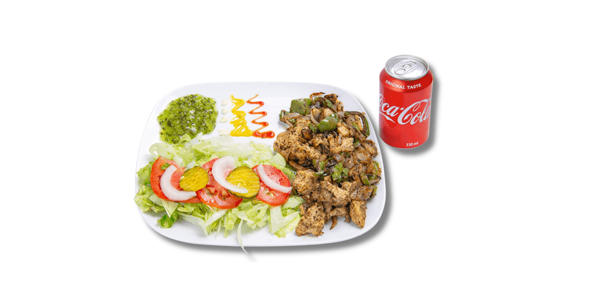 Plat au Poulet, Salade et Boisson