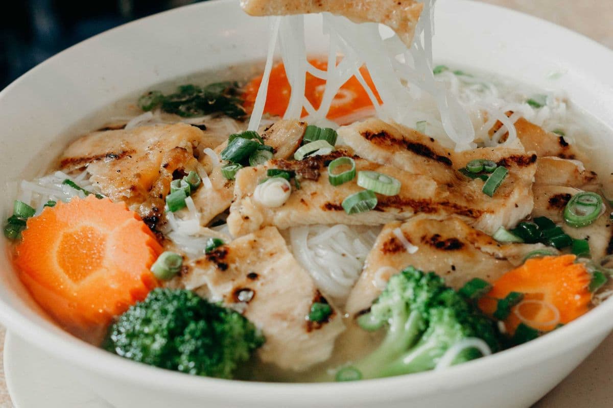 55C. Grilled Chicken in Chicken Broth Noodles Soup