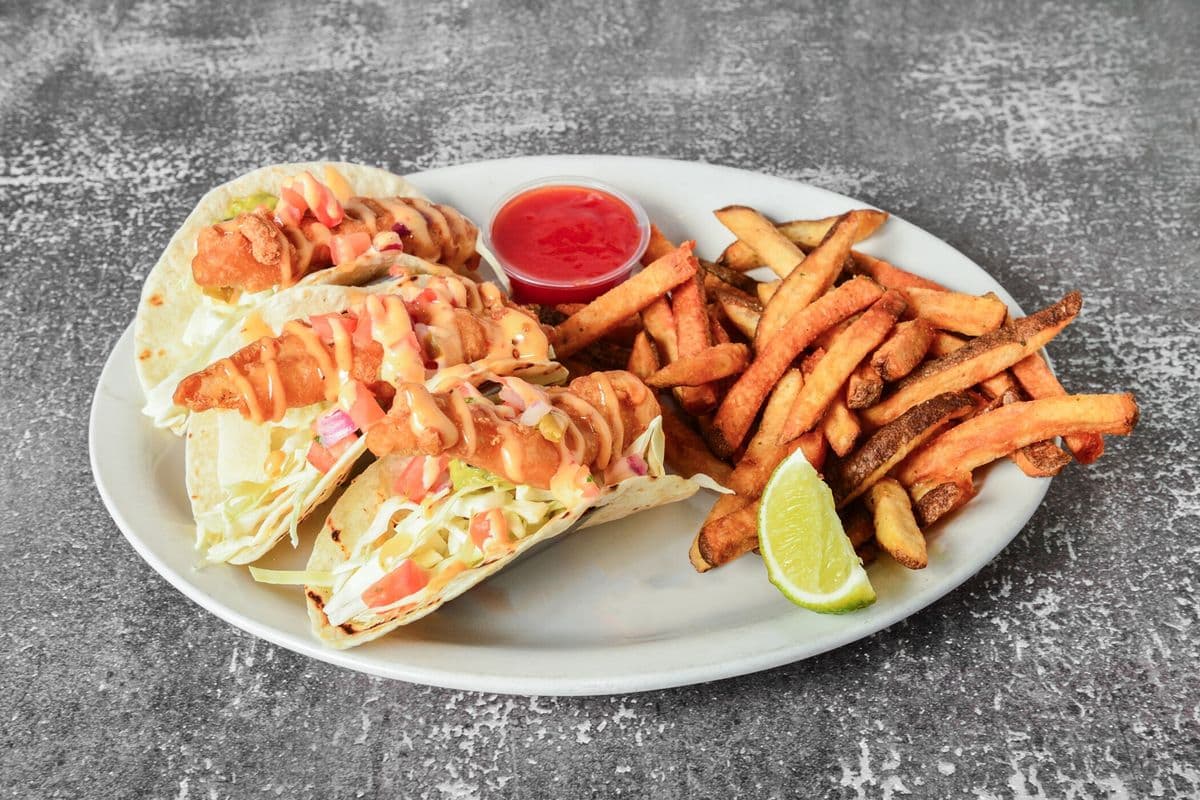Lobby Lager Battered Fish Tacos