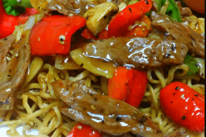Beef in Black Bean Sauce on Chow Mein 豉汁牛肉脆面