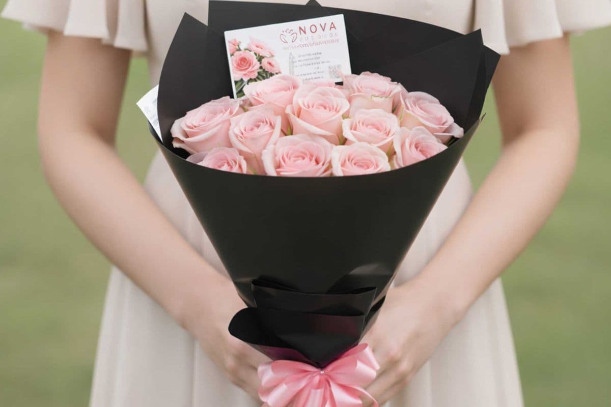12 Pink Roses – Romantic Gift Bouquet