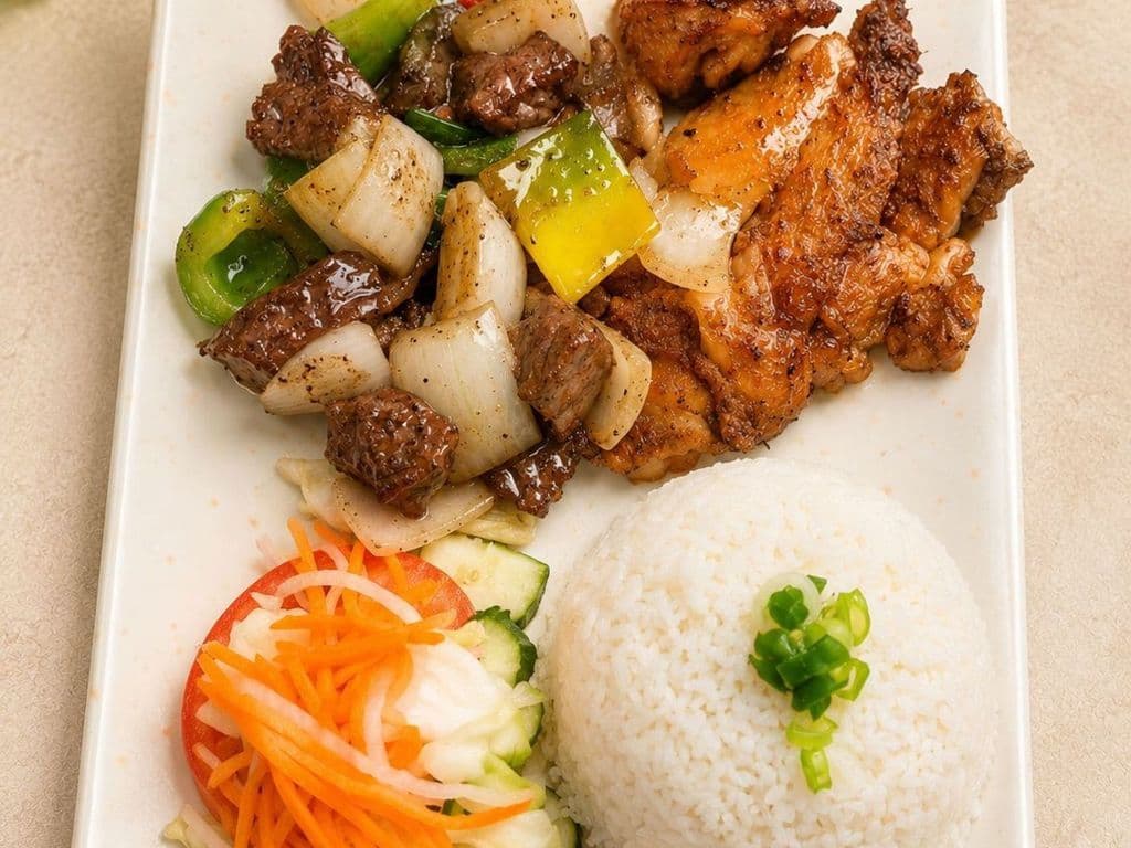 522A. Grilled Chicken and Steak Cubes on Rice