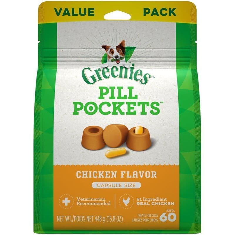 Greenies Pill Pockets Capsule Size Natural Dog Treats Chicken Flavour 15.8oz Value Pack