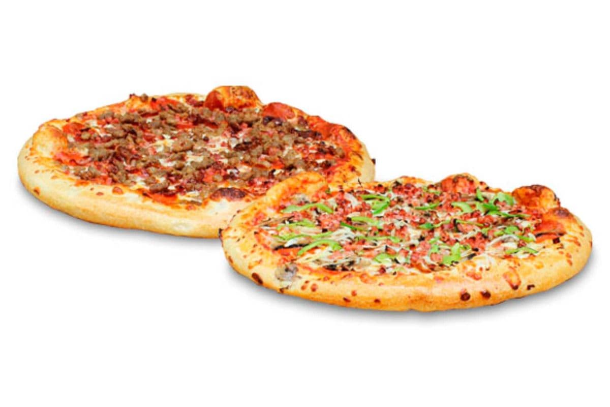 2 Small Pizzas For 1 (Each 3 Toppings & 1 Dip Sauce)