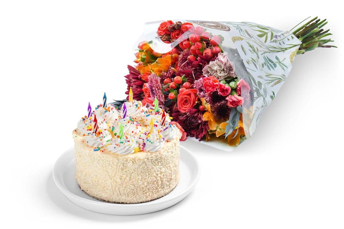 Vanilla Celebration Cake & Bouquet Gift Set