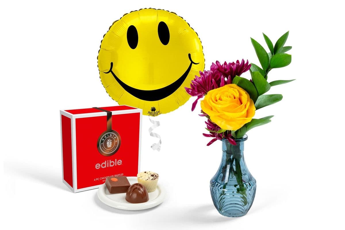 Mini Bouquet, Truffles, & Balloon Gift Set