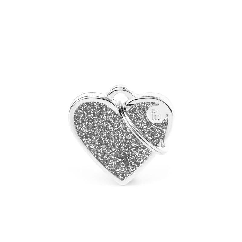 MyFamily Glitter Heart Grey Engraved Tag