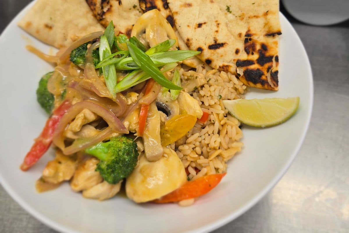 Shrimp Green Curry Bowl with Rice Pilaf