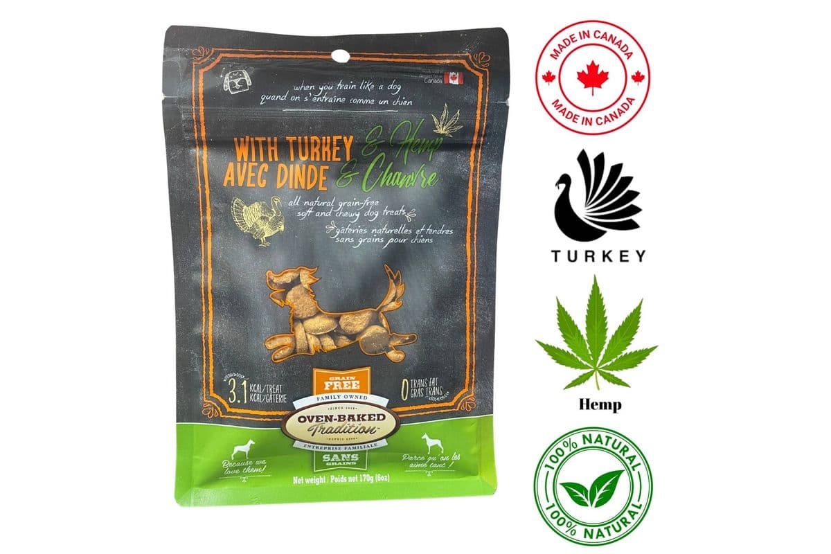 Oven-Baked Tradition - All Natural Soft and Chewy Turkey Dog Treats with Hemp (6 oz)