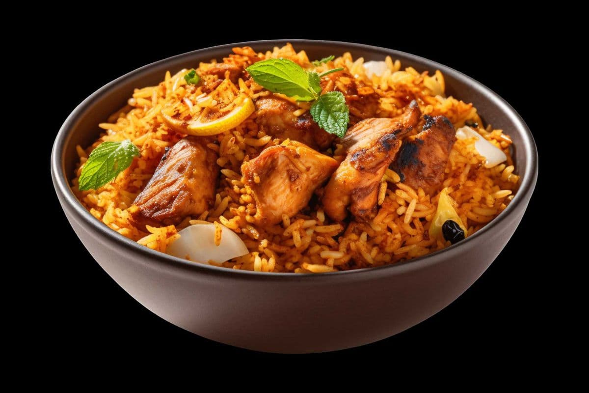 Chicken Biryani with Pop or Badam Milk (24 oz)