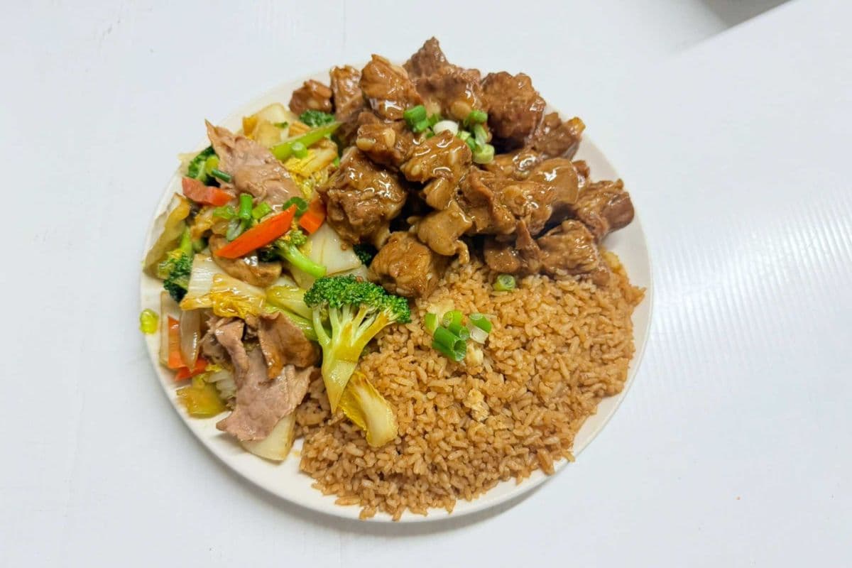 # 16 (rice, garlic ribs, greens)