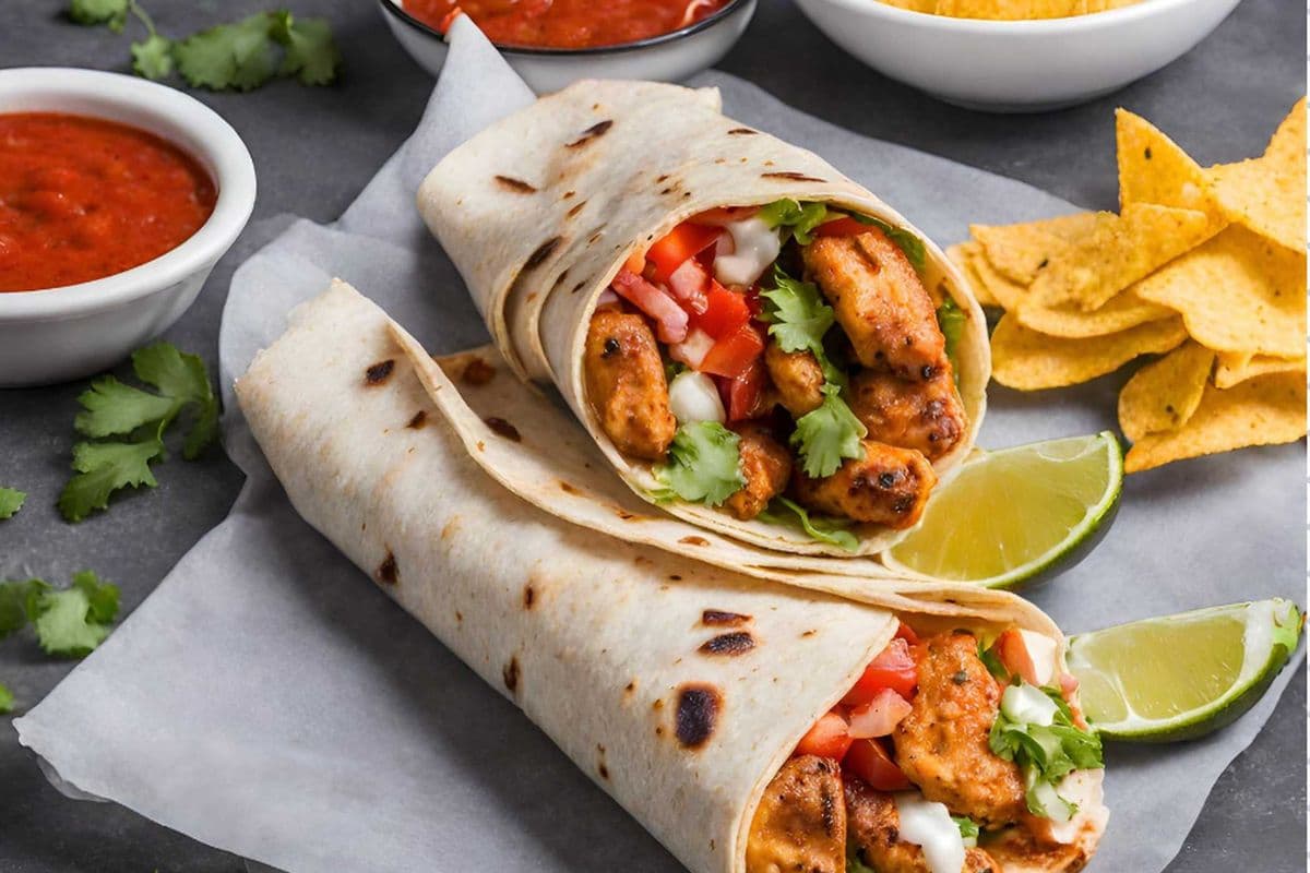 Schezwan Paneer Wrap (served with nachos & salsa)