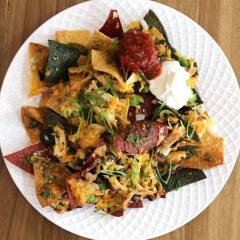 Slow Cooked Beef Brisket Nachos with Salsa and Sour Cream