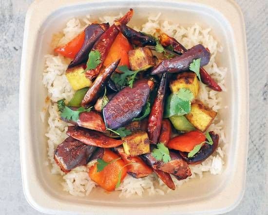 Spicy Eggplant and Tofu on Rice (Vegan)