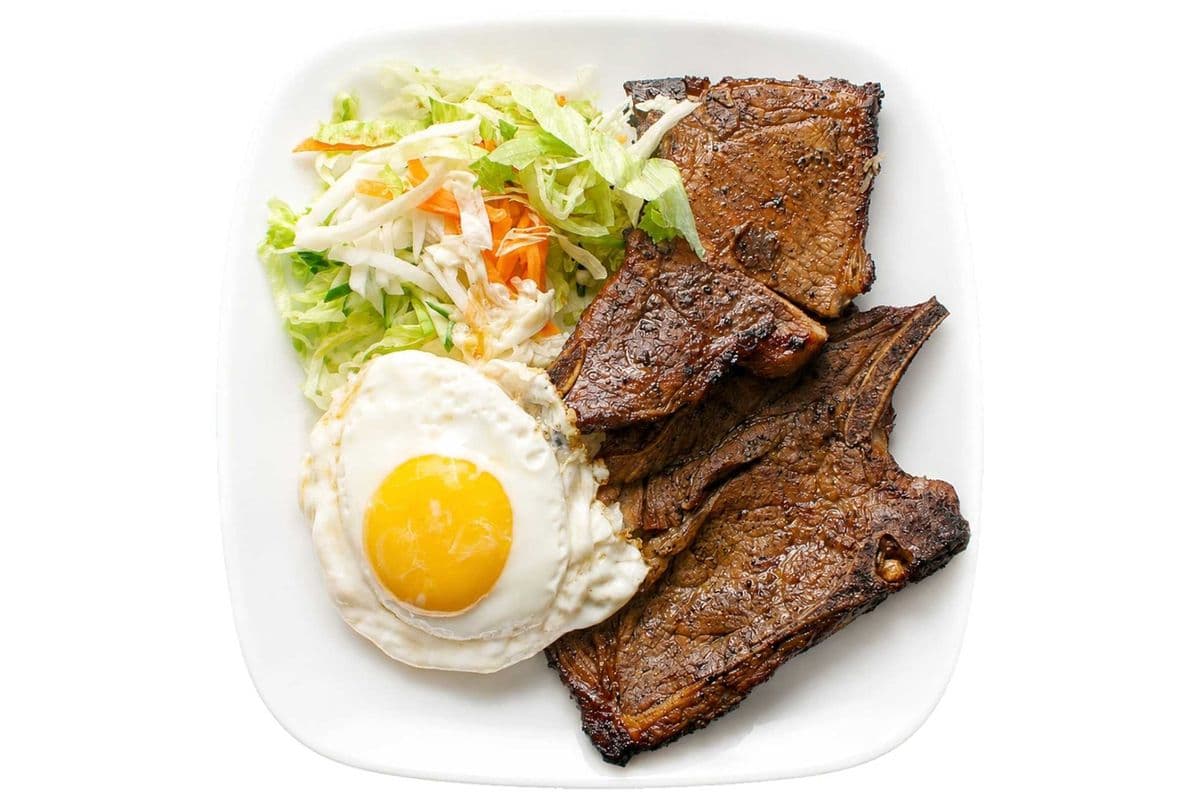 39. Grilled Pork Chop and Sunny-Side Up Egg on Rice