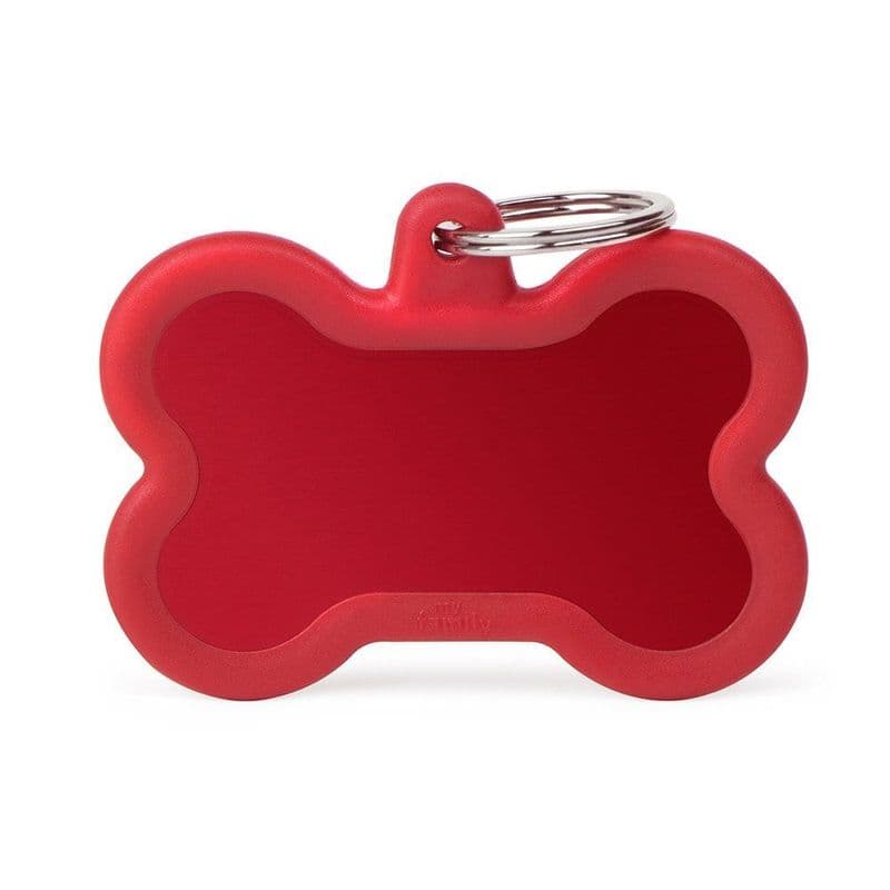 MyFamily Red Rubber Bone Red Aluminum Engraved Tag