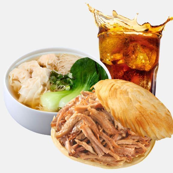 C4 Combo Pork Wonton Noodle Combo C4套餐鲜汤猪肉馄饨面+经典肉夹馍+饮料