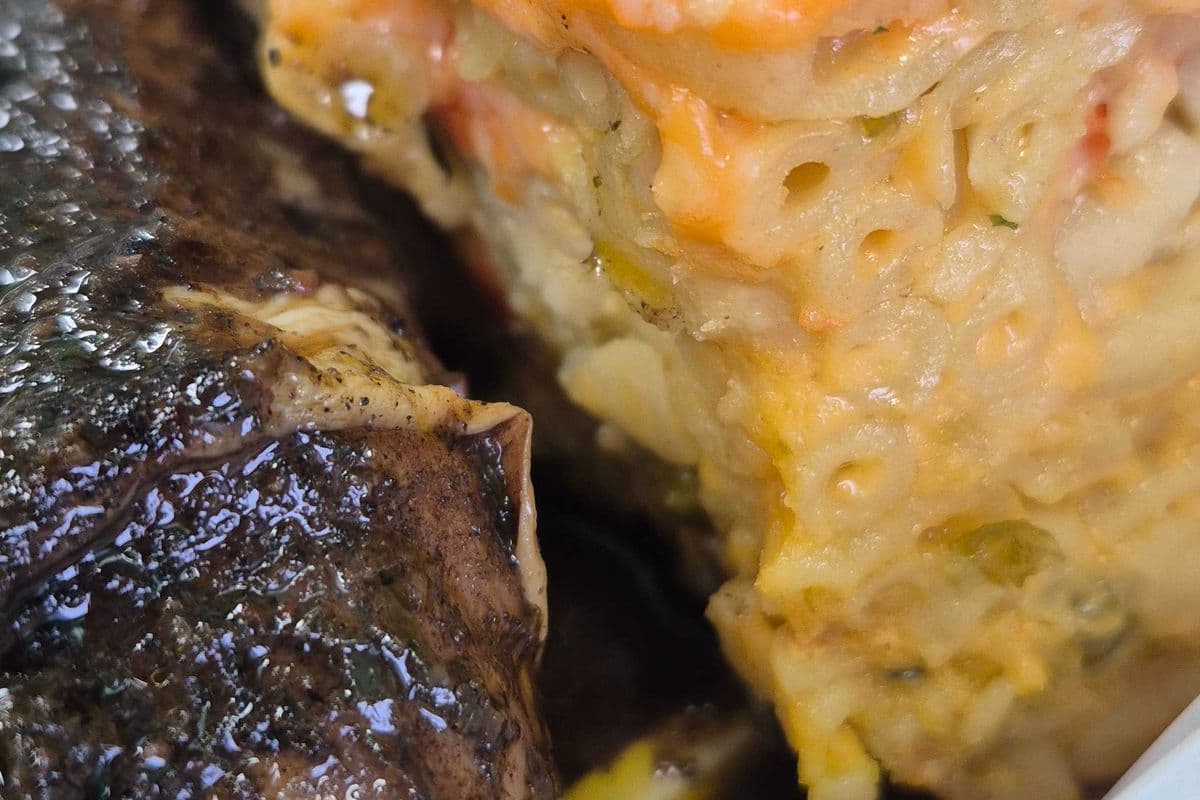 Macaroni Pie with Jerk Chicken