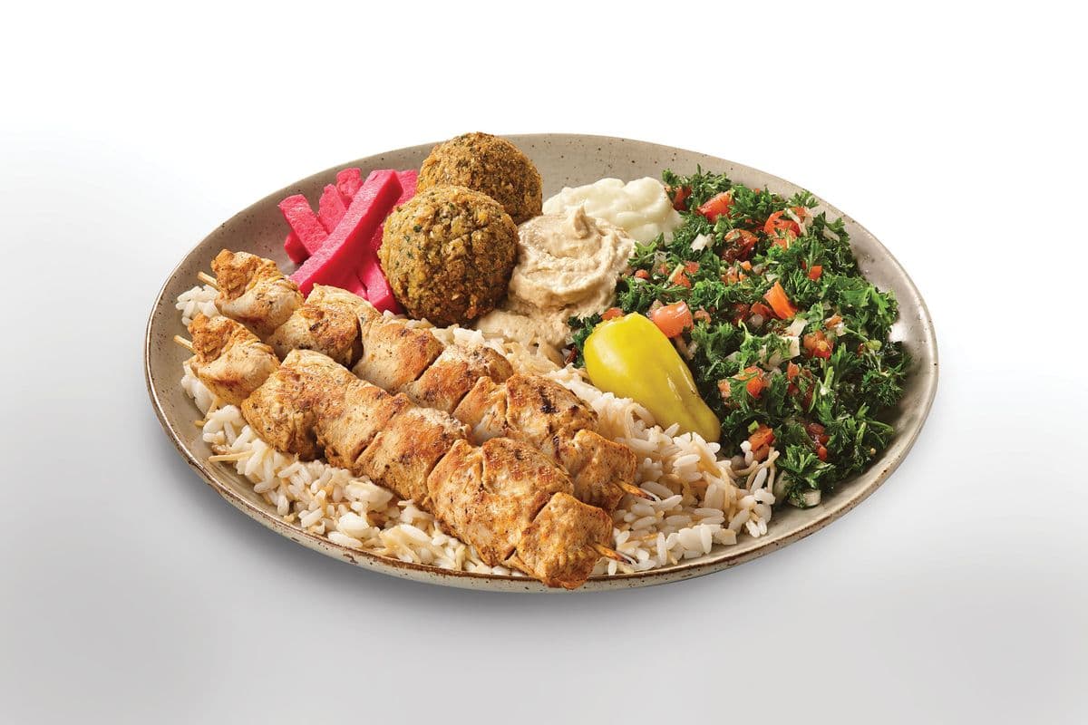 Falafel and Shish Taouk (2 Skewers) Plate