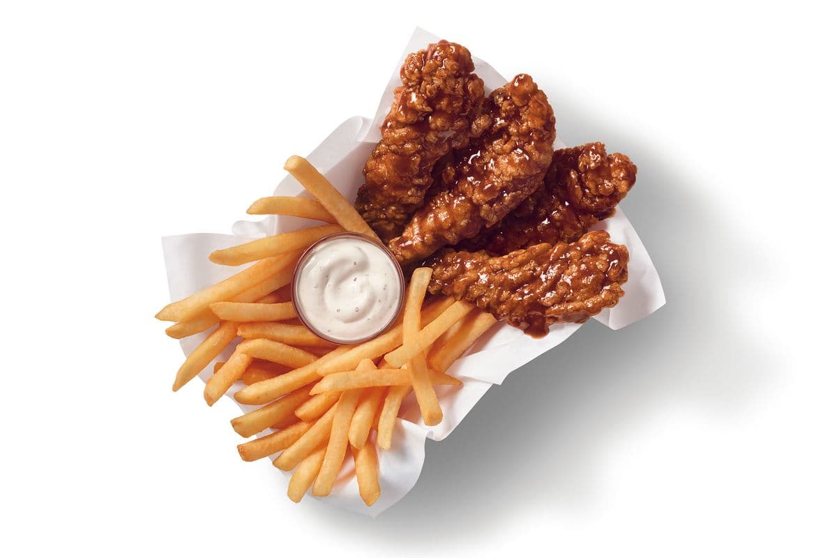 4 Piece Honey BBQ Glazed Sauced & Tossed Chicken Strip Basket