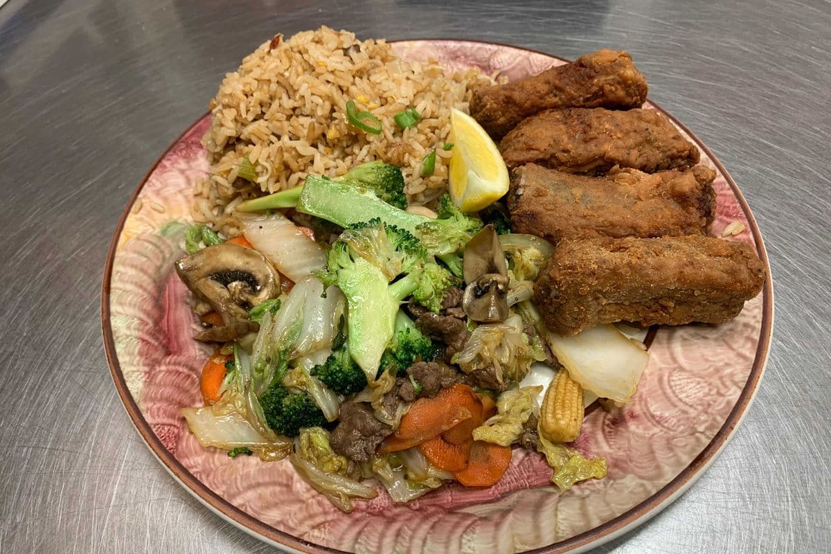 11. Bon Bon Spareribs, Beef with Mixed Greens, and Chicken Fried Rice