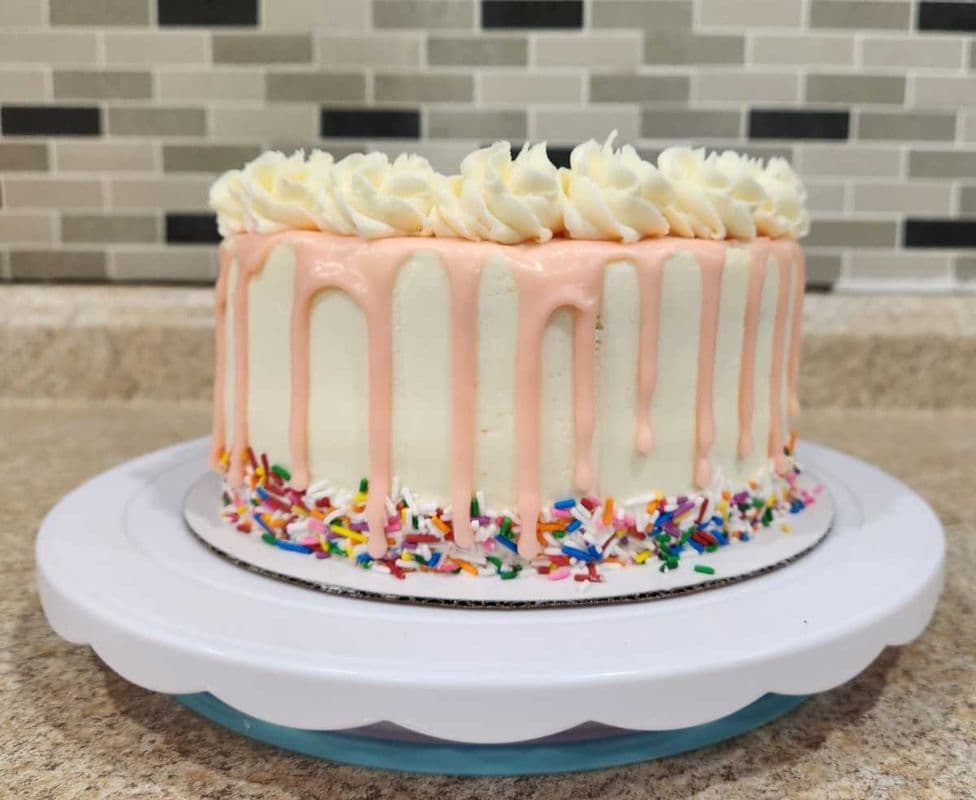 White Vanilla Cake with Pink Chocolate Ganache Drip- 7" whole cake