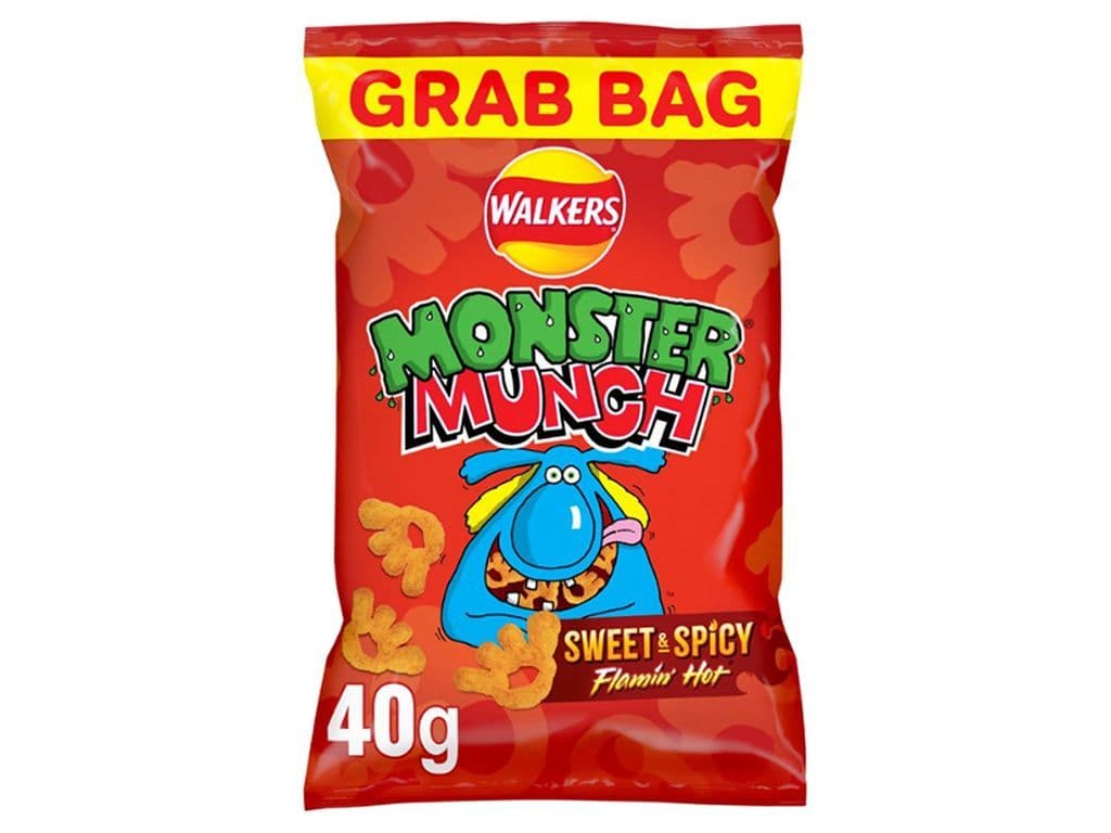 Walkers Monster Munch Sweet and Spicy Flamin Hot Corn Puffs UK 40g British Chips