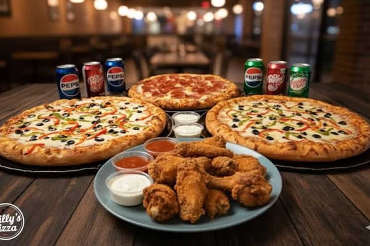 Party Combo (3 Med Pizzas, 2 lb, 6 Dips, 6 Drinks)