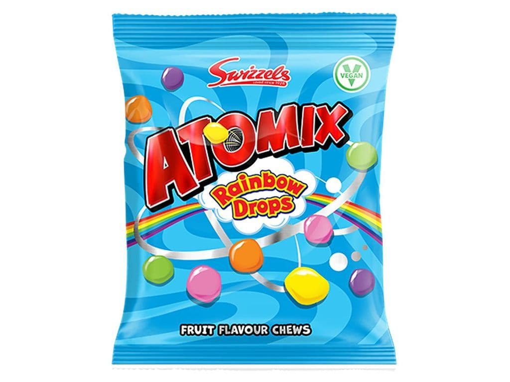 Swizzels Atomix Rainbow Drops Fruit Chews UK 100g Candies