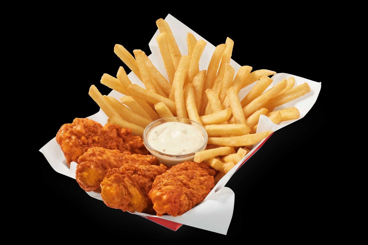 Buffalo Sauced & Tossed Chicken Strip Basket with Drink