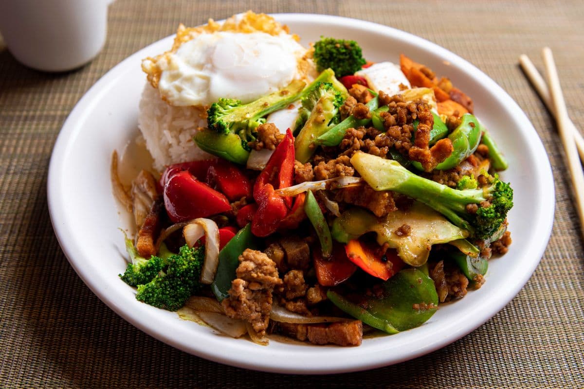 33. Krapow Moo Krob with Egg