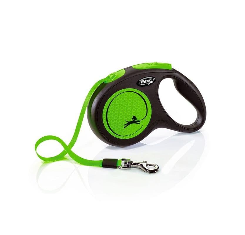 Flexi Neon Green Reflective Retractable Tape Leash 5m
