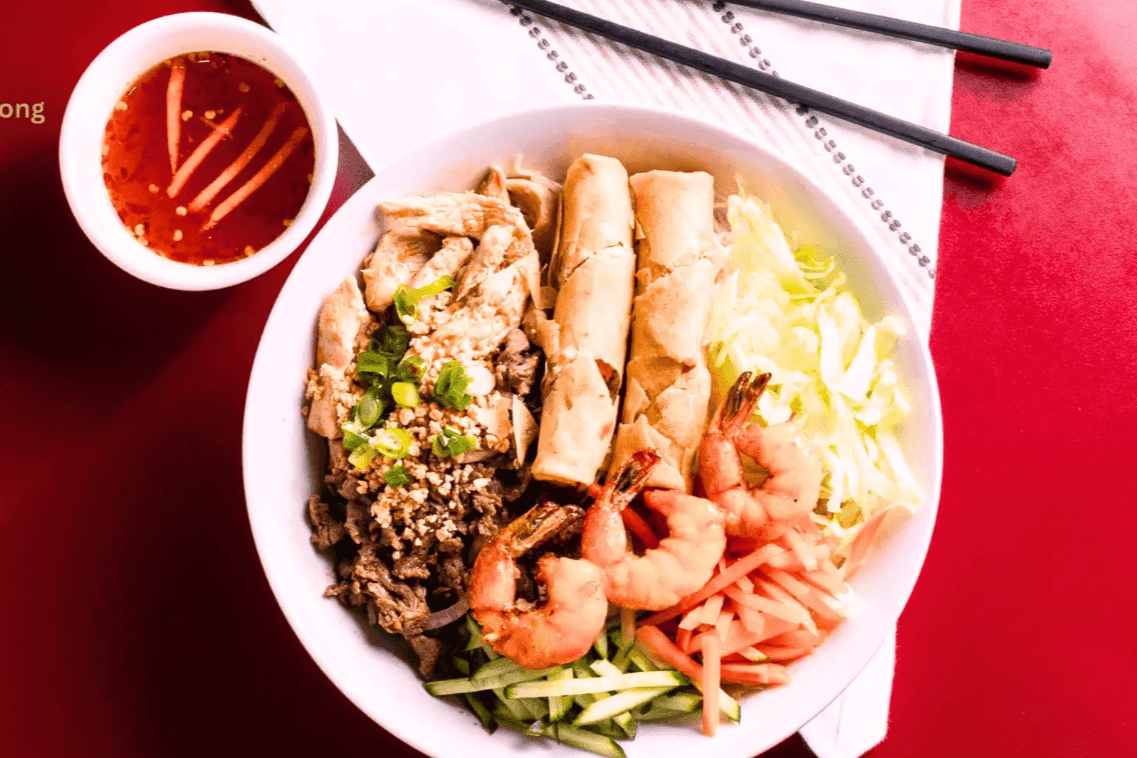 V12. Satay Beef, Chicken, Shrimp, and Spring Rolls