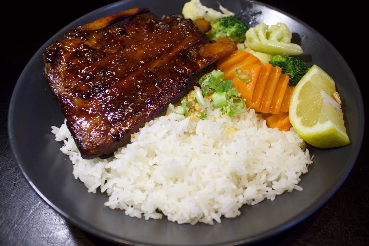 Pork Bbq Ribs rice and Mix Veg