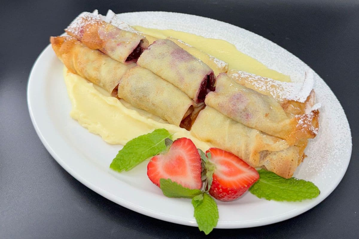 Crepes with Sour Cherry, Apples, and Cheese