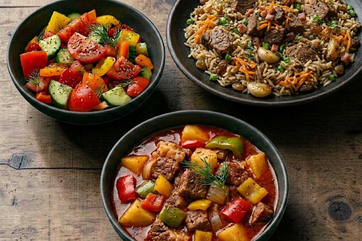 Bograch + Pilaf + Fresh Veggie Salad