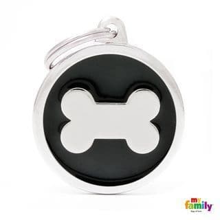 MyFamily Black Big Circle Bone Engraved Tag
